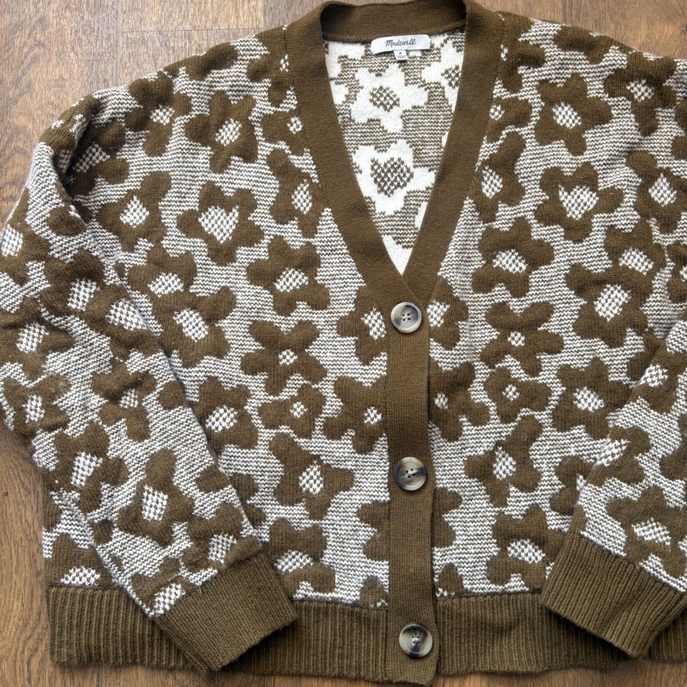 Madewell Womens Leighton Cropped Boxy Floral Wool Cotton Blend Cardigan Sweater - Picture 6 of 8